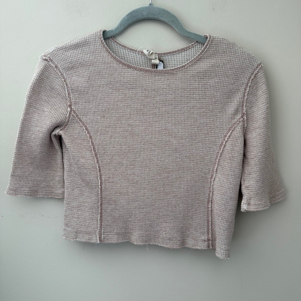 Free People We The Free Mauve Waffle Knit Raw Seam Crop Top XS